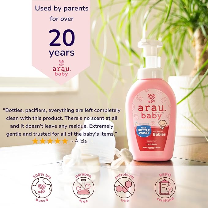 Unscented Foam Bottle Wash, Natural Plant Based Baby Bottle & Dish Soap, No Artificial Fragrance or Additives, Gentle for Washing Bottles, Pacifiers and Toys, Easy Rinse, 15.21 Fl Oz