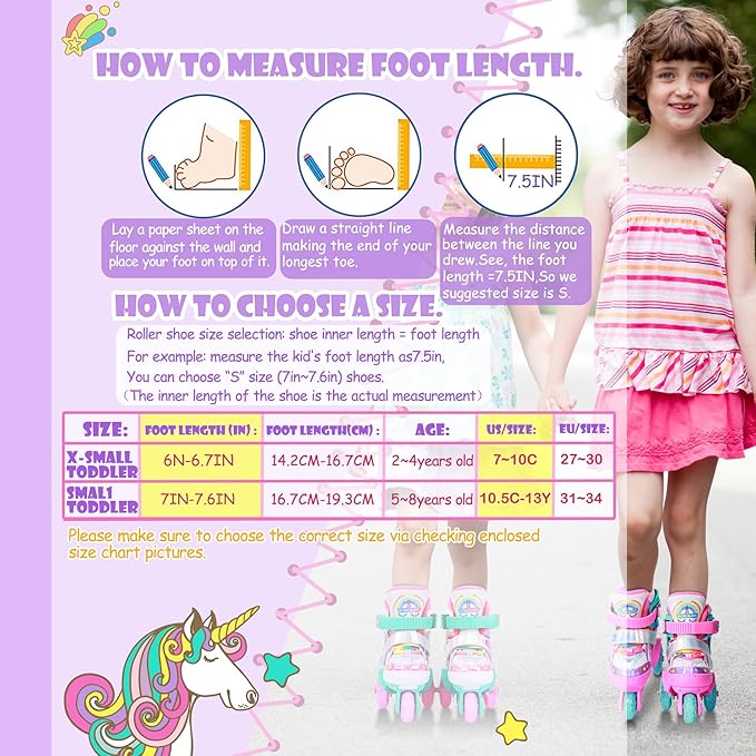 4-Pejiijar Rainbow Unicorn Kids Roller Skates for Girls Toddler Ages 2-4 5-8 8-12,Adjustable Roller Shoes with Luminous Wheels for Birthday Xmas Gifts