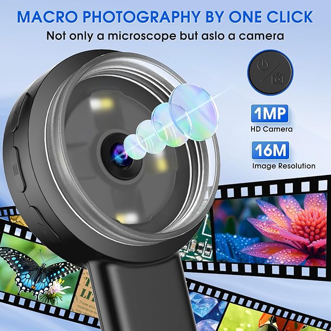 Pocket Digital Microscope for Adults Kids: 100X Handheld Magnifying Glass with Light, USB Coin Magnifier for Collector, Portable Jewelers Loupe with 2" Screen, Mini Scope for Trichome