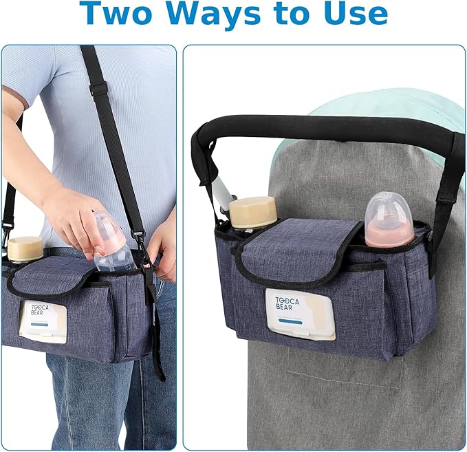 Accmor Universal Stroller Organizer with Insulated Cup Holder and Shoulder Strap, Stroller Bag Caddy Organizer Stroller Accessories for Uppababy, Baby Jogger, Nuna, Doona, Britax Strollers