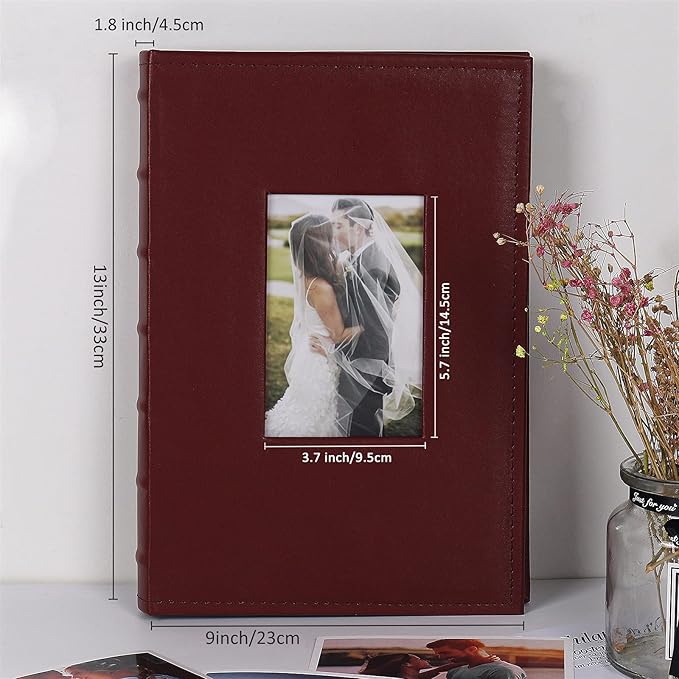RECUTMS 4x6 Photo Album 300 Pictures Sewn Premium Leather Cover Memo Recording Family Photo Album Wedding Picture Albums Anniversary Baby Holiday Albums(Brown)