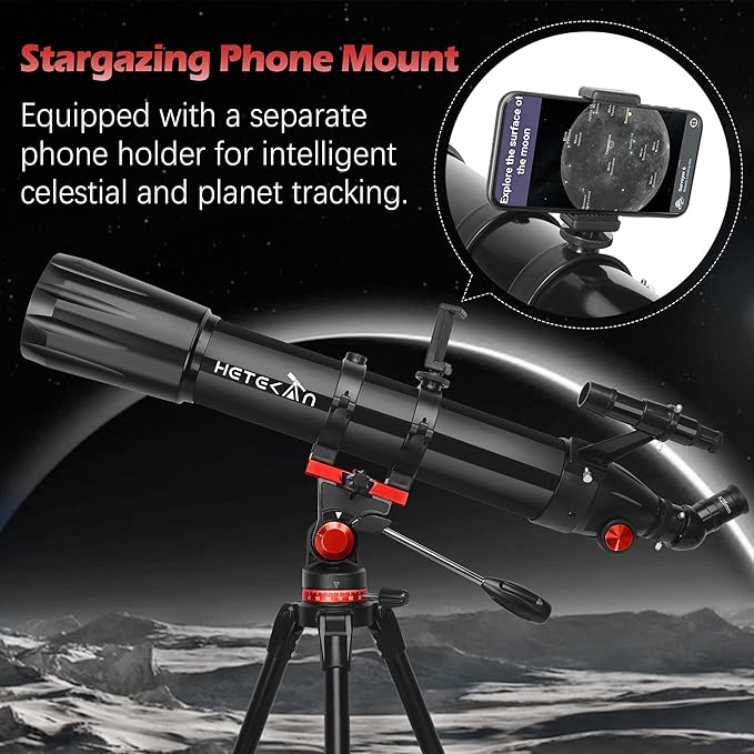Telescope,Telescope for Adults High Powered, 90mm Aperture 900mm Professional Refractor Telescopes for Kids & Beginners, Magnification 450X,for Planet Observation with Stainless Tripod & Phone Adapter
