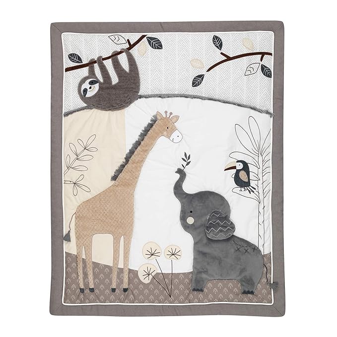 Lambs & Ivy Baby Jungle Animals 4-Piece Gray/White/Taupe Crib Bedding Set