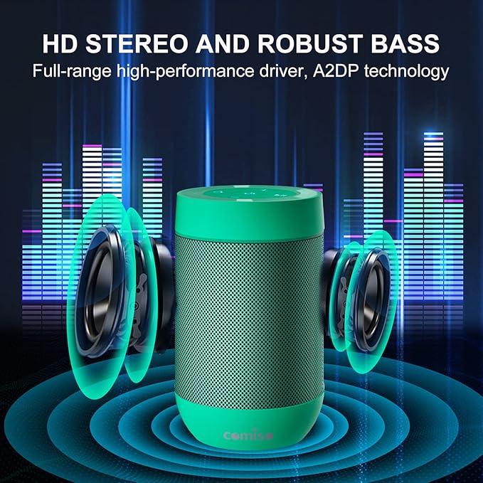 comiso Bluetooth Speaker with IP65 Waterproof,5.3 Bluetooth,TWS Pairing,Support TF Card,Portable Wireless Speaker for iPhone Samsung and More-Green