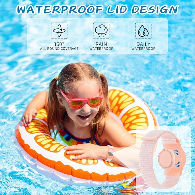 Waterproof Air Tag Bracelet for Kids (2 Pack), Soft Nylon Hidden Air Tag Wristband Full Cover Lightweight GPS Tracker Holder Compatible with Apple AirTag Band for Toddler Child (Black & Pink)
