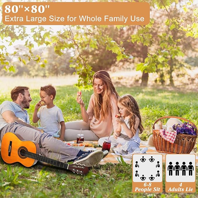 HX&OD Outdoor Picnic Blanket, Extra Large, 80''x80'' Waterproof Foldable Blankets Gingham Picnic Mat for Beach, Camping Grass Lawn Park Accessories Cute Couple Ideas Wedding (Yellow, 80”x80”)