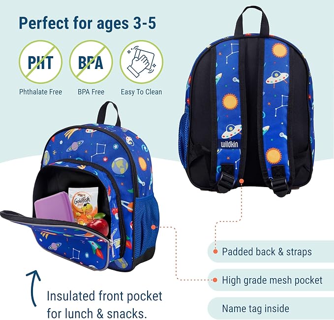 Wildkin 12-inch Kids Backpack – Padded, Adjustable, Ideal for Daycare & Travel - Out of this World
