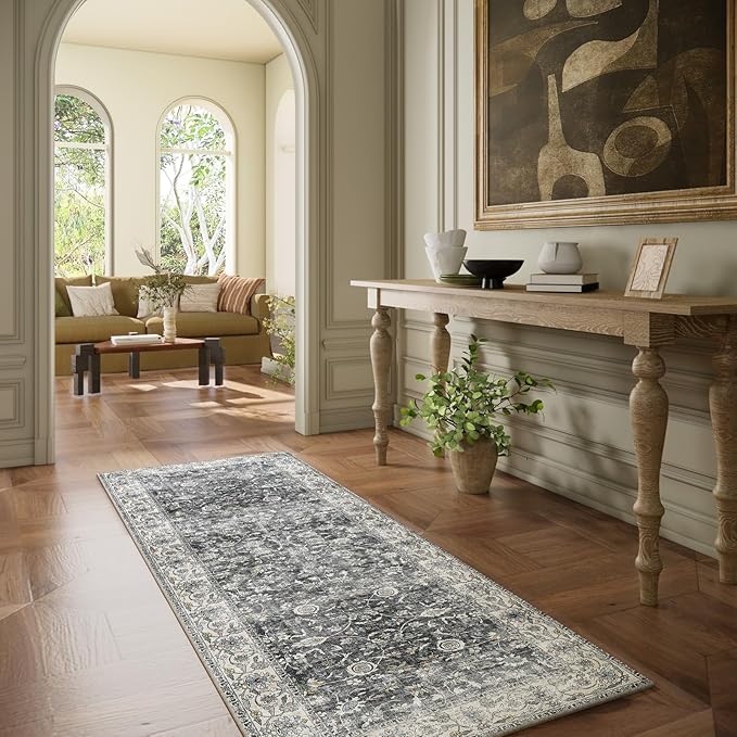 Runner Rug Washable Kitchen Runner: 2'x 6' Hallway Runner Rugs Stain Resistant Non Slip Low Pile Soft Boho Carpet Runners for Hallways Bedroom Entryway Indoor Beside Bathroom Laundry Room