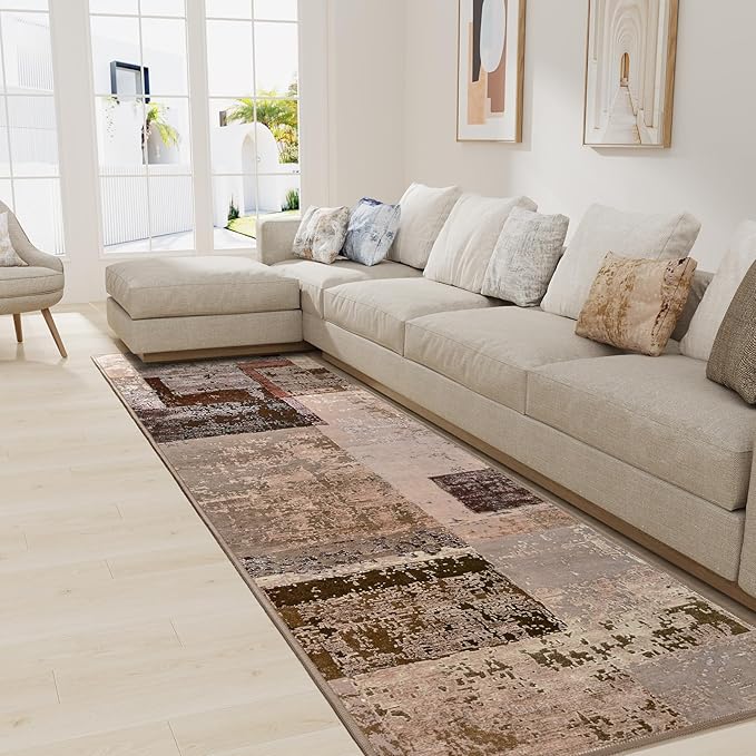 LOCHAS Washable Runner Rugs for Hallway, 2x8 Non Sip Soft Rug for Bedroom Entryway Kitchen Laundry Room, Long Abstract Carpet for Indoor Floor Bedside, Geometric Vintage Home Decor, Pet & kid Friendly