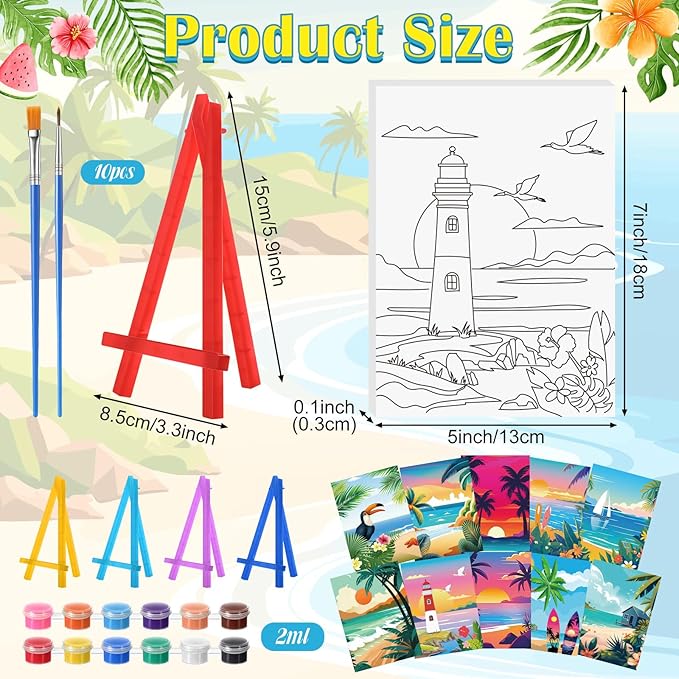 Blosssound 10 Set Pre Printed Canvas Pre Drawn Canvas Painting with Easel Kits 5" x 7" Outline Painting Panels for Beginners, DIY Craft Project, Party Favor, Home Decors(Landscape)