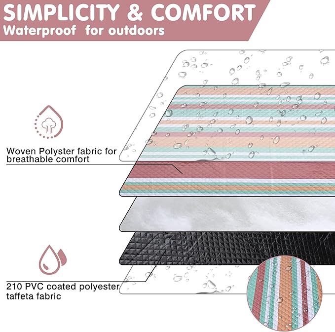 Waterproof Picnic Blanket 80" x 80" in Portable with Carry Strap for Beach Mat or Family Outdoor Camping Party, Park Blanket for Grass Park, Hiking, Travel, Concerts (Orange&Brown, 80" x 80")