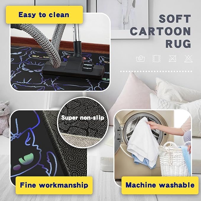 Black Play Cat Rug for Playroom for Boys Girls 3x4 Funny Cute Cat Cartoon Decor for Bedroom Living Room Non-Slip Comfy Floor Casual Mat Carpet Washable