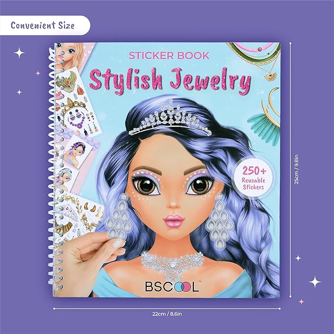 Sticker Stylish Dress up Jewelry. Sticker Activity Book for Kids. Learn Girls Fashion Design with Stickers and Guides for Kids 5 and up with 250+ Reusable Stickers. Gift for Girls