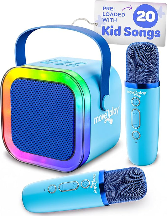 Move2Play, Karaoke Machine for Kids | Includes 20+ Kid Songs | 2 Microphones | Connect with Bluetooth | 3, 4, 5, 6, 7+ Year Old Gift | Toy for Girls, Boys, & Toddler | Birthday Present