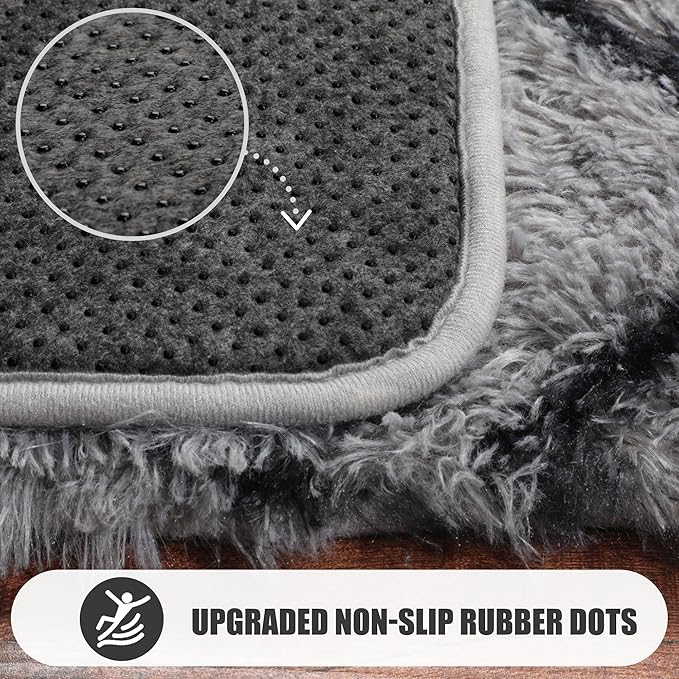 ONASAR 5x7 Area Rugs for Living Room Bedroom, Washable Fluffy Grey and Black Throw Rug, Geometric Boho Soft Plush Shaggy Floor Carpet for Nursery Kids Girls Boys Teen Dorm Home Decor Aesthetic