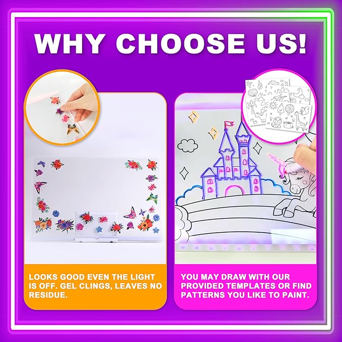 LED Drawing Board, 13.8"X10", Acrylic Note Board with Colors, Include Adapter, Acrylic Dry Erase Pad with Light 4 Modes & 7 Colors, 8 Markers, Stand, Hanging Chain, 2 Gel Clings, Holiday Gift