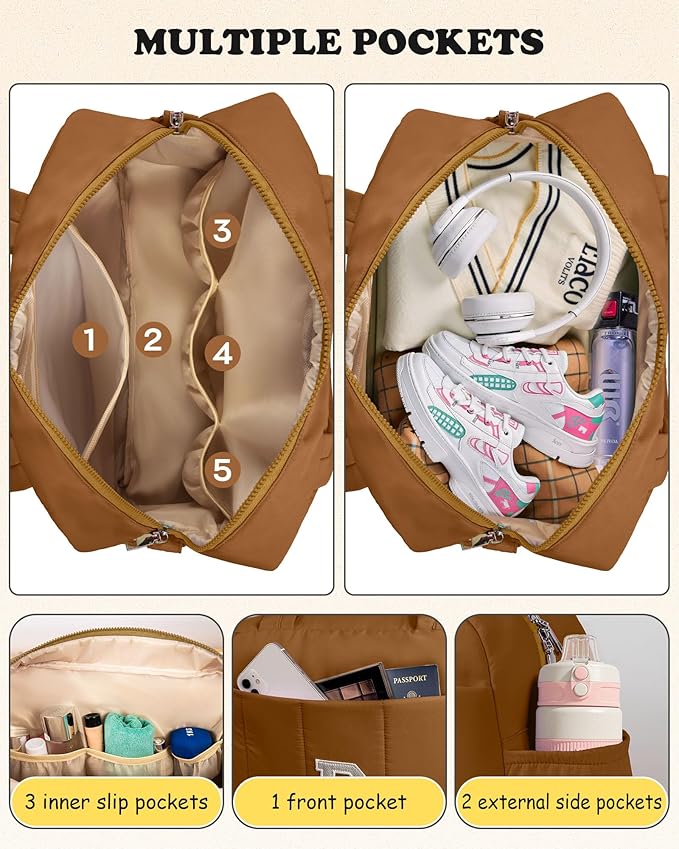 Women Holiday Stuff-Duffle Bag with Letter, Carry On Bags for Women，Overnight Bag with Wet Pocket，Lightweight Travel Bags Personalized Gym Tote with Makeup Pouch