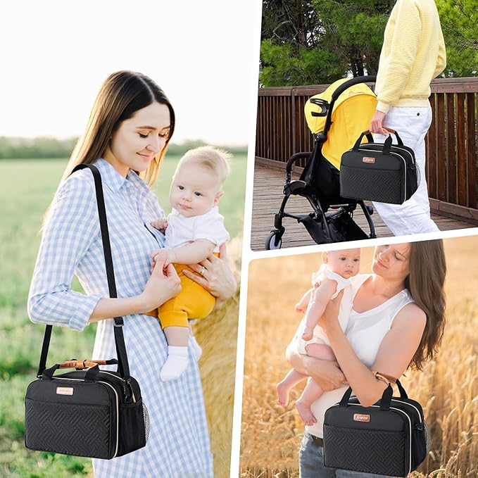 Breastmilk Cooler Bag with Ice Pack Fits 6 Baby Bottles Up to 9 Ounce, Compatible with Wearable Breast Pumps & Accessories-Black