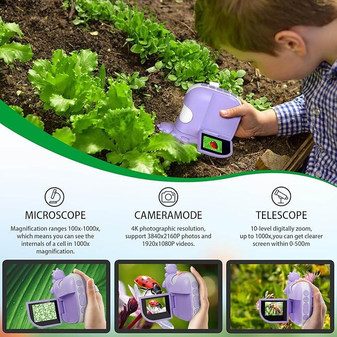 Labsters Kids Microscope - 1000X Portable, Telescope & Photo/Video, Science Kit for Kids Over 3 Years