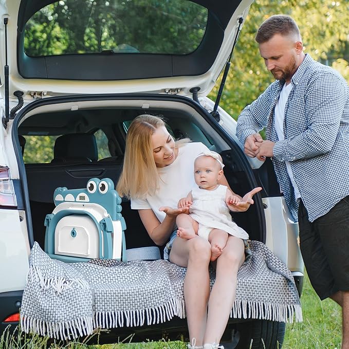 MoreFeel Collapsible Baby Bathtub for Newborn with Thermometer & 1 Hooded Towel & 1 Soft Floating Cushion,Portable Travel Bathtub with Drain Hole, Durable Foldable Baby Tubs for Infants to Toddler