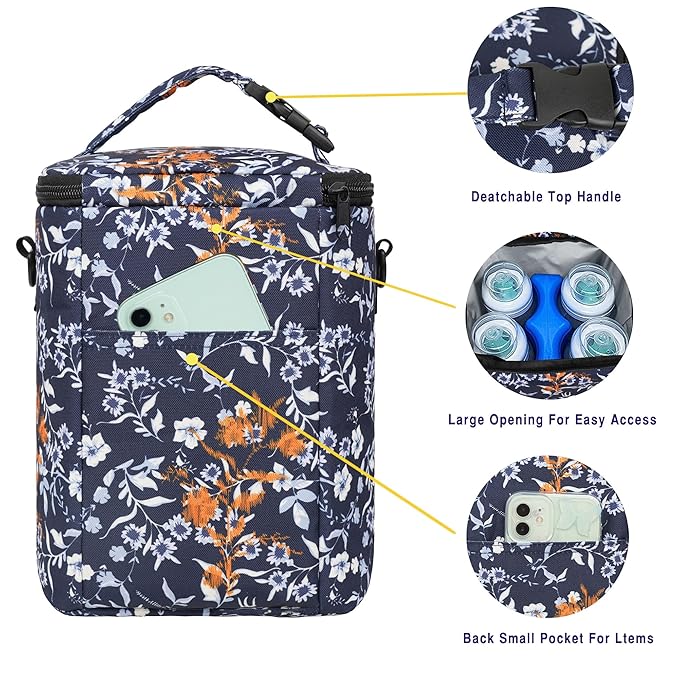 Breastmilk Cooler Bag with Ice Pack Fits 4 Baby Bottles Up To 9 Ounce Insulated Coolers Bag Breast Milk Cooler on the Go with Strap Baby Bottle Cooler Bag for Nursing Mom Daycare or Travel