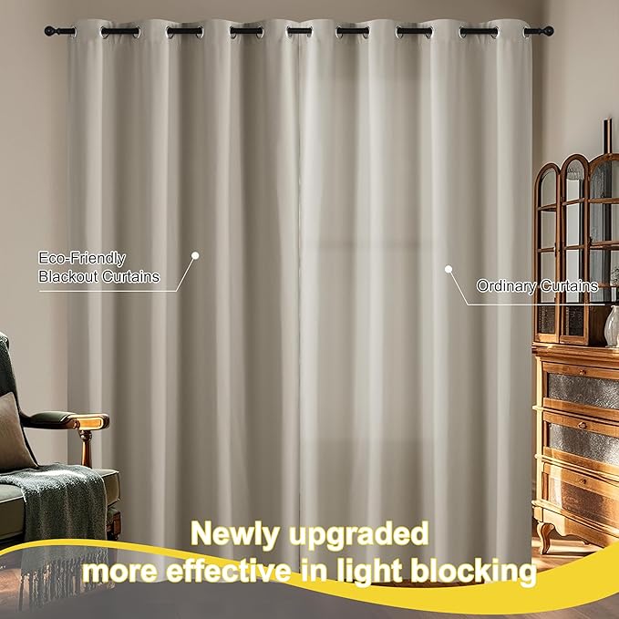 NICETOWN 100% Blackout Curtains 52 x 84 inches Long, Farmhouse Curtains Set of 2 Panels Thermal Insulated Privacy Window Curtains for Bedroom Living Room