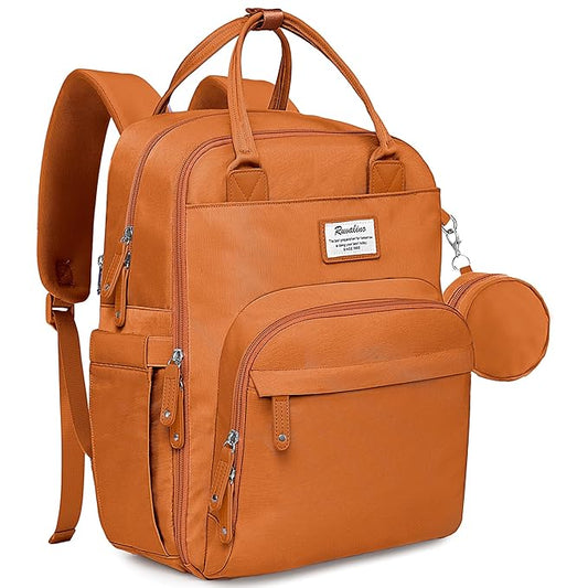 RUVALINO Diaper Bag Backpack-Multifunction Baby Travel Bag with Changing Pad, Insulated Bottle Holders & Pacifier Case, Large Capacity, Waterproof, Maple Orange