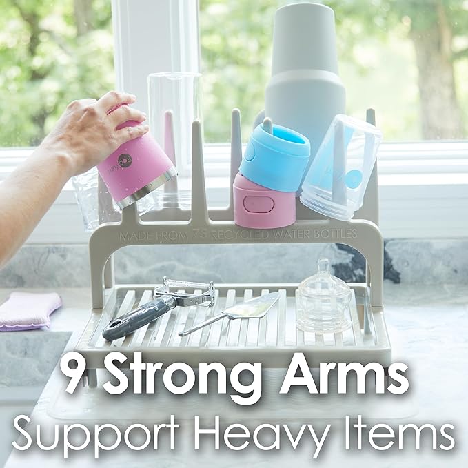 PopYum Glacier White Space Saving Drying Rack from 100% Recycled Bottles, countertop for Baby Bottles, Plastic Bags, Cups, Glass, tumblers, Compact