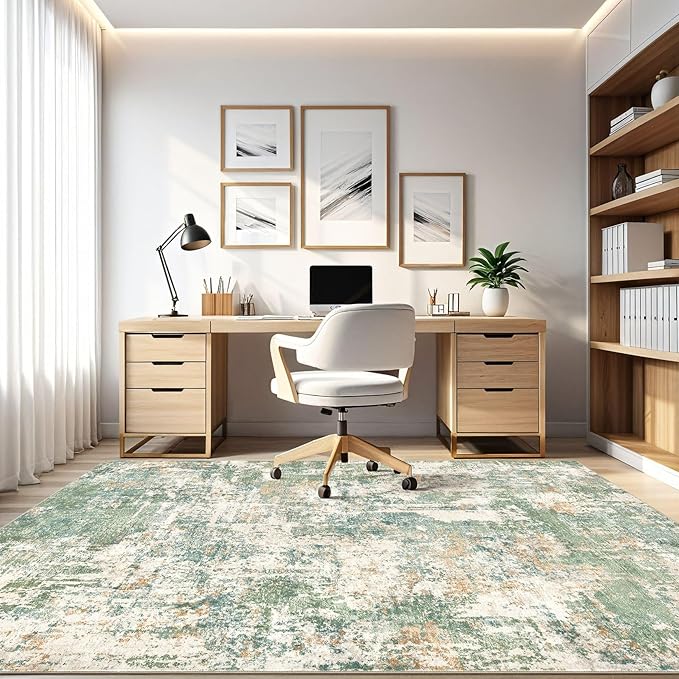 10x12 Area Rugs Living Room: Washable Large Abstract Soft Green Rug Stain Resistant Indoor Floor Non-Slip Accent Carpet for Men Modern Home Enthusiasts Aged 25-45 - Bedroom Office Playroom