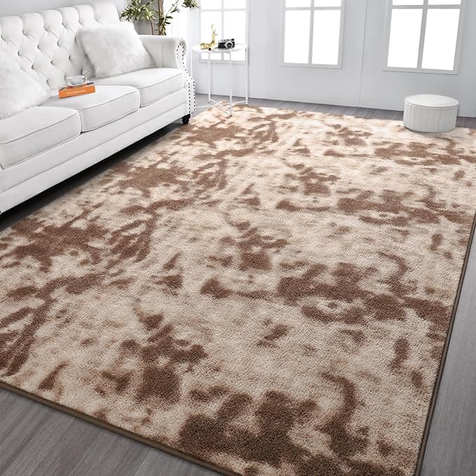 Kimicole 5x8 Washable Area Rugs for Bedroom Living Room, Low Pile Ulta-Thin Solid Color Rug, Non-Slip Soft Fluffy Carpet for Nursery Kids Room Dorm Room Home Decor (Brown)