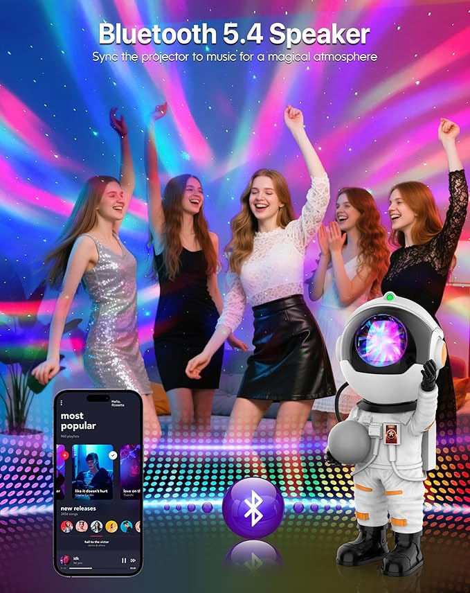 Rossetta Astronaut Galaxy Projector, Star Projector for Bedroom Bluetooth Speaker White Noise Night Light, Galaxy Light Projector with Remote Control and Timer for Kids, Adult, Party, Gifts