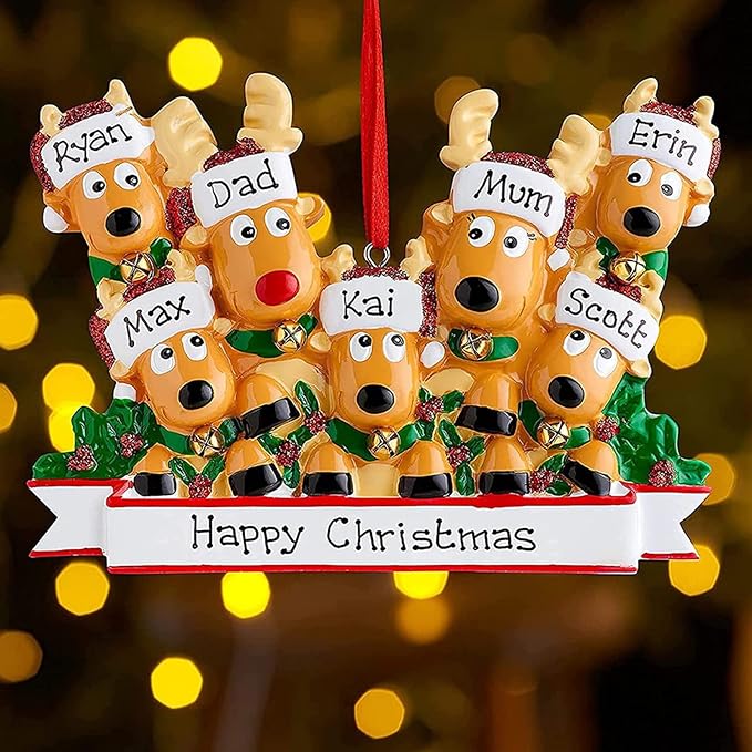 Personalized Christmas Ornaments 2025 Family of 2/3/4/5/6/7/8 Deer Christmas Ornaments Custom Name Customized Gifts for Xmas Tree,Family of 2