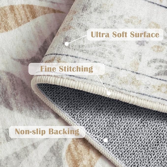 jinchan Vintage Floral 4x6 Area Rugs - Machine Washable Distressed Design Soft Ultra-Thin Low-Pile Non-Slip Carpet for Entryway Kitchen Bedroom Nursery Living Room Dining Room (4x6ft,Light Grey)