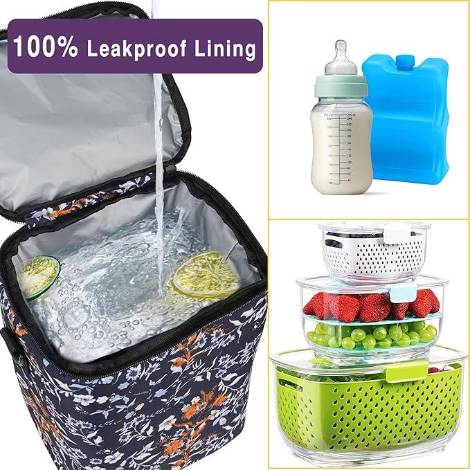 Breastmilk Cooler Bag with Ice Pack Fits 4 Baby Bottles Up To 9 Ounce Insulated Coolers Bag Breast Milk Cooler on the Go with Strap Baby Bottle Cooler Bag for Nursing Mom Daycare or Travel