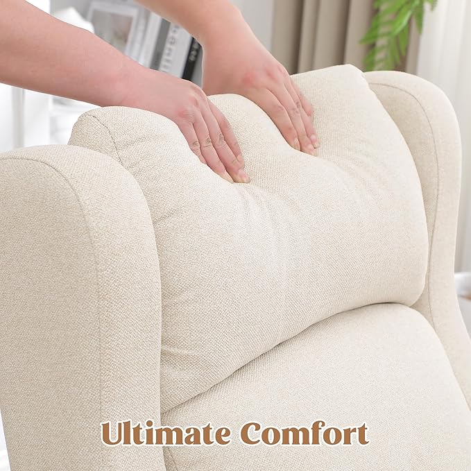 Rocking Chair Nursery, Nursing Rocking Chairs for Mom Nursery, Comfy Wingback Glider Rocking Armchair with Side Pocket for Nursery Living Room, Beige