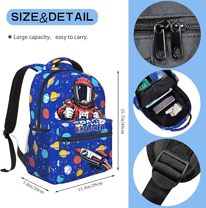 Astronaut Planet Space Backpack For Boys Girls Kids Navy Blue Rocket Spacecraft Book Bag Funny Galaxy Planet Universe Backpack For Kids Boys Girls For School Travel Hiking