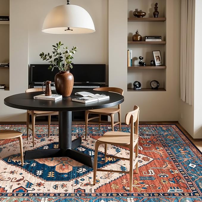 Lahome Oriental Washable Rug 6x9, Non-Slip Ultra-Thin Living Room Area Rug, Stain Resistant Vintage Carpet for Bedroom Dining Room Office
