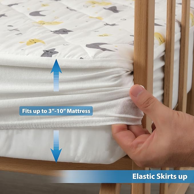 Waterproof Crib Mattress Protector Sheets,%100 Cotton Fabric, Absorbent Crib/Toddler Mattress Protector, Quilted, Certified, Noiseless Machine Wash, Moon&Star Pattern 52"x28" (Small Single, 1, Pack)