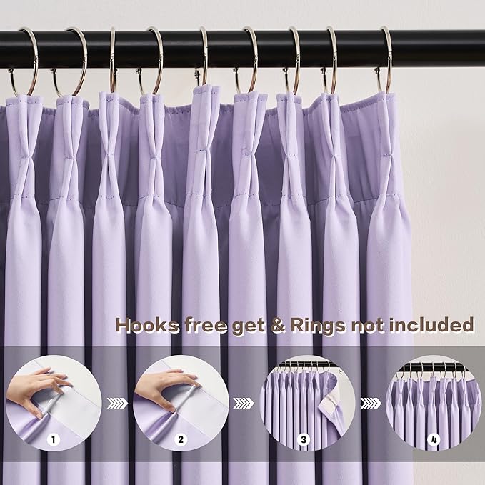 KEQIAOSUOCAI Custom Pleated Curtains Lilac Color, Heat Blocking Window Treatment for Bedroom Vertical Draft Blackout Blinds for Living Room 40 Wide by 90 Inch Long, 2 Panels, Lavender, Pinch Pleat