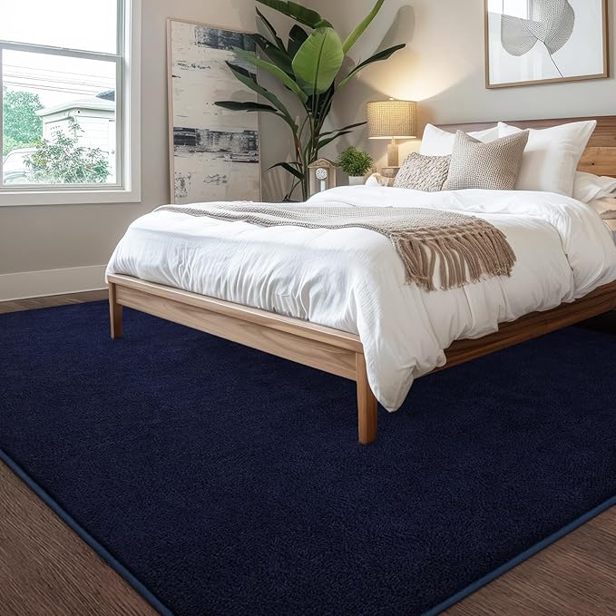 Kimicole 4x6 Washable Area Rugs for Bedroom Living Room, Low Pile Ulta-Thin Solid Color Rug, Non-Slip Soft Fluffy Carpet for Nursery Kids Room Dorm Room Home Decor (Navy Blue)