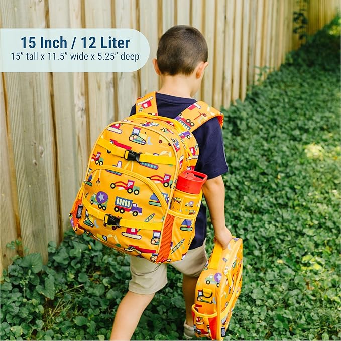 Wildkin ECO rPET 15-inch Kids Backpack – Sustainable, Padded, Adjustable – Under Construction