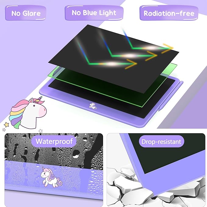 LCD Writing Tablet for Kids 12 Inch, Kids Learning Toys Drawing Pad for Boys Girls, Erasable Doodle Board for Toddlers 3 4 5 6 7 8 Year Old Travel Essentials, Christmas Birthday for Kids - Purple