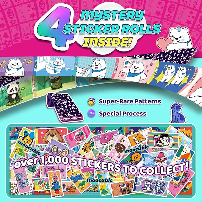 MooCubic Stickers Friendship Bracelet Making Kit, 16 Rolls (160 Cute Stickers), Wearable Shareable DIY Jewelry Craft Set for Kids Girls Boys Ages 3 +, Birthday Creative Gift for Child 5 6 7 8, Blue