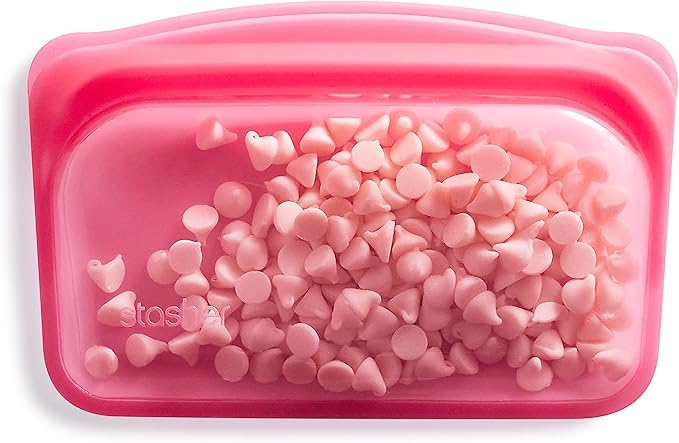 Stasher Premium Silicone Reusable Food Storage Snack Bag, Raspberry, Microwave, Sous Vide, Dishwasher, Oven and Freezer Safe, BPA Free, Leak-free, Eco-friendly, 12 Oz