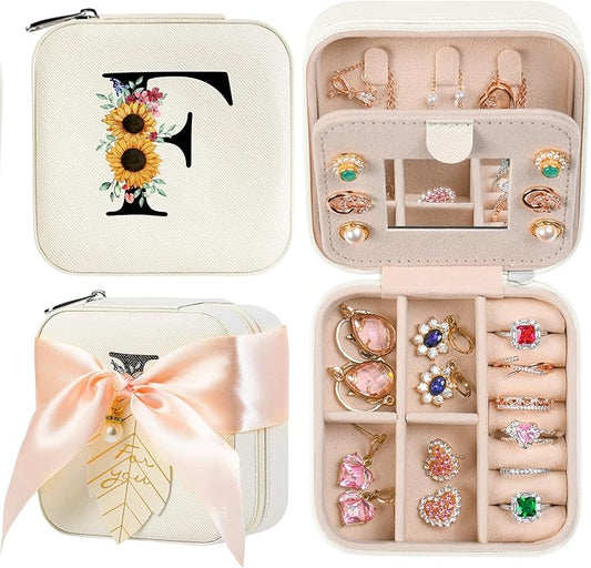 AYGXU Travel Jewelry Box for Women and Girls - Small Case With Initial A-Z - Teacher Gifts