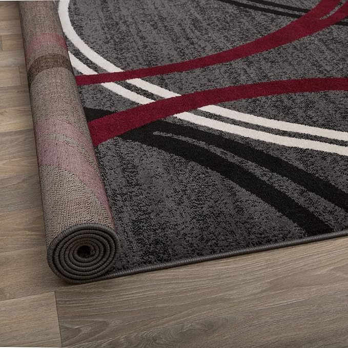 Rugshop Modern Wavy Circles Design Runner Rug 2'7" x 10' Red