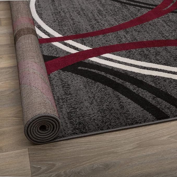 Rugshop Modern Wavy Circles Design Runner Rug 2' x 7' 2" Red