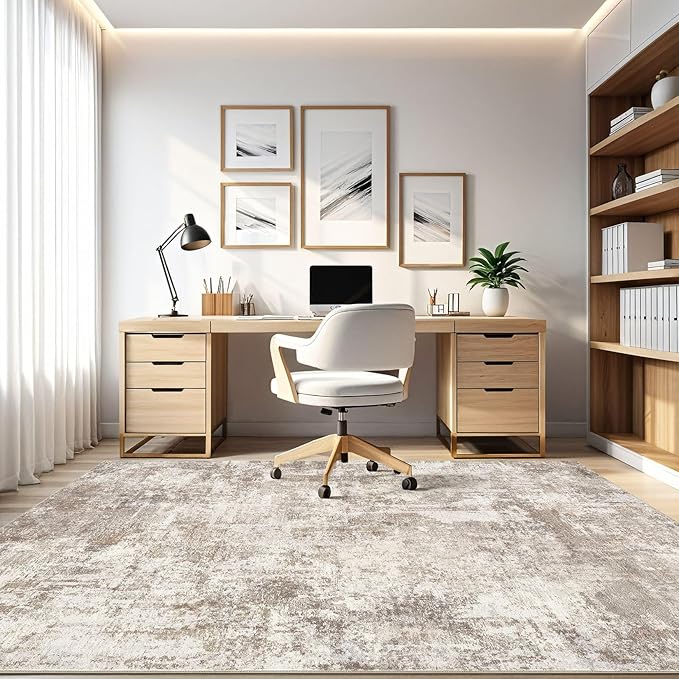10x14 Area Rugs Living Room: Washable Large Abstract Soft Rug Stain Resistant Indoor Floor Non-Slip Accent Carpet for Women Modern Home Enthusiasts Aged 25-45 - Bedroom Nursery Playroom- Beige Brown