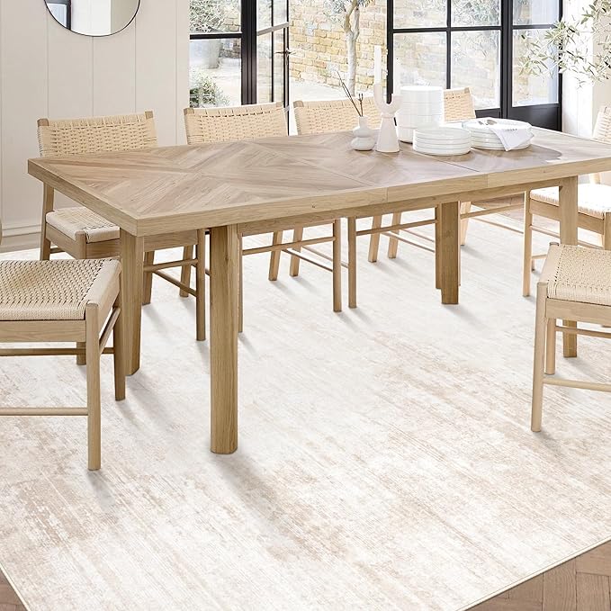 Area Rugs 6x9 Living Room: Washable Rug Modern Abstract Large Rug Soft Non Slip Neutral Rugs Stain Resistant Indoor Carpet for Bedroom Kitchen Dining Room Table Nursery Home Office Rugs(Beige,6'x9')