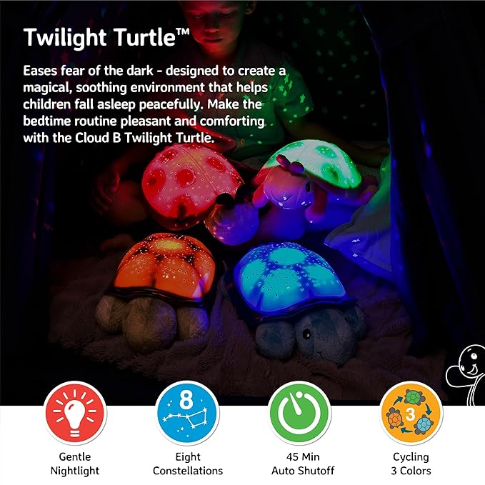 Cloud b Calming Nightlight Star Projector | Gentle Brightness | 3 Colors | 8 Constellations | Auto-Shutoff | Twilight Turtle Blue